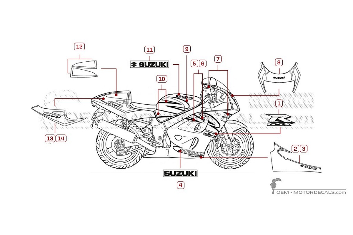 Stickers voor Suzuki GSXR600 2000 • Suzuki OEM Stickers