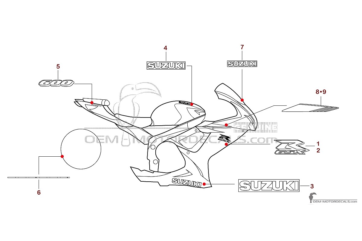 Autocollants pour Suzuki GSXR600 2021 - Blanc • Suzuki Autocollants OEM