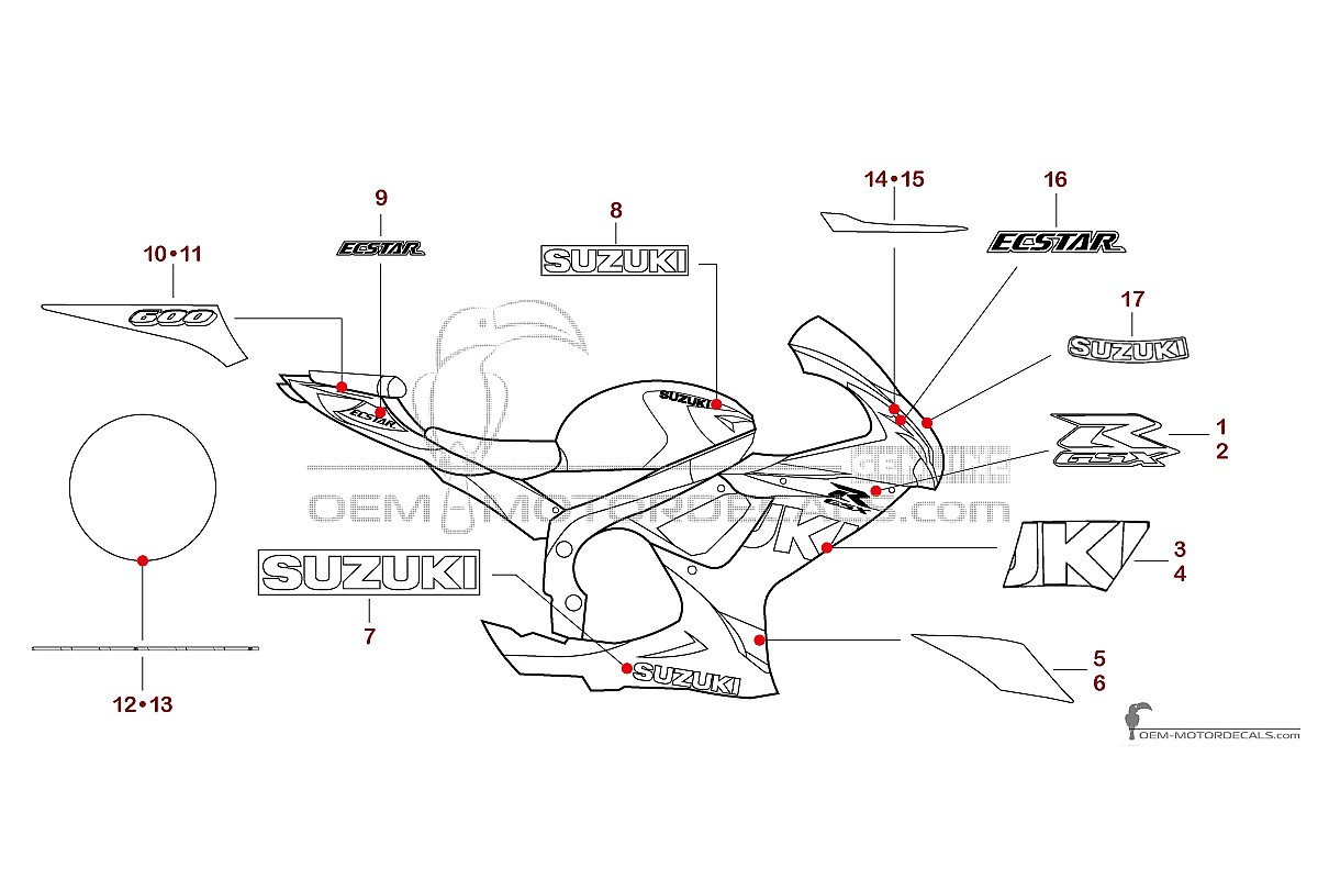 Adesivi per Suzuki GSXR600 2023 - Blu • Suzuki Adesivi OEM