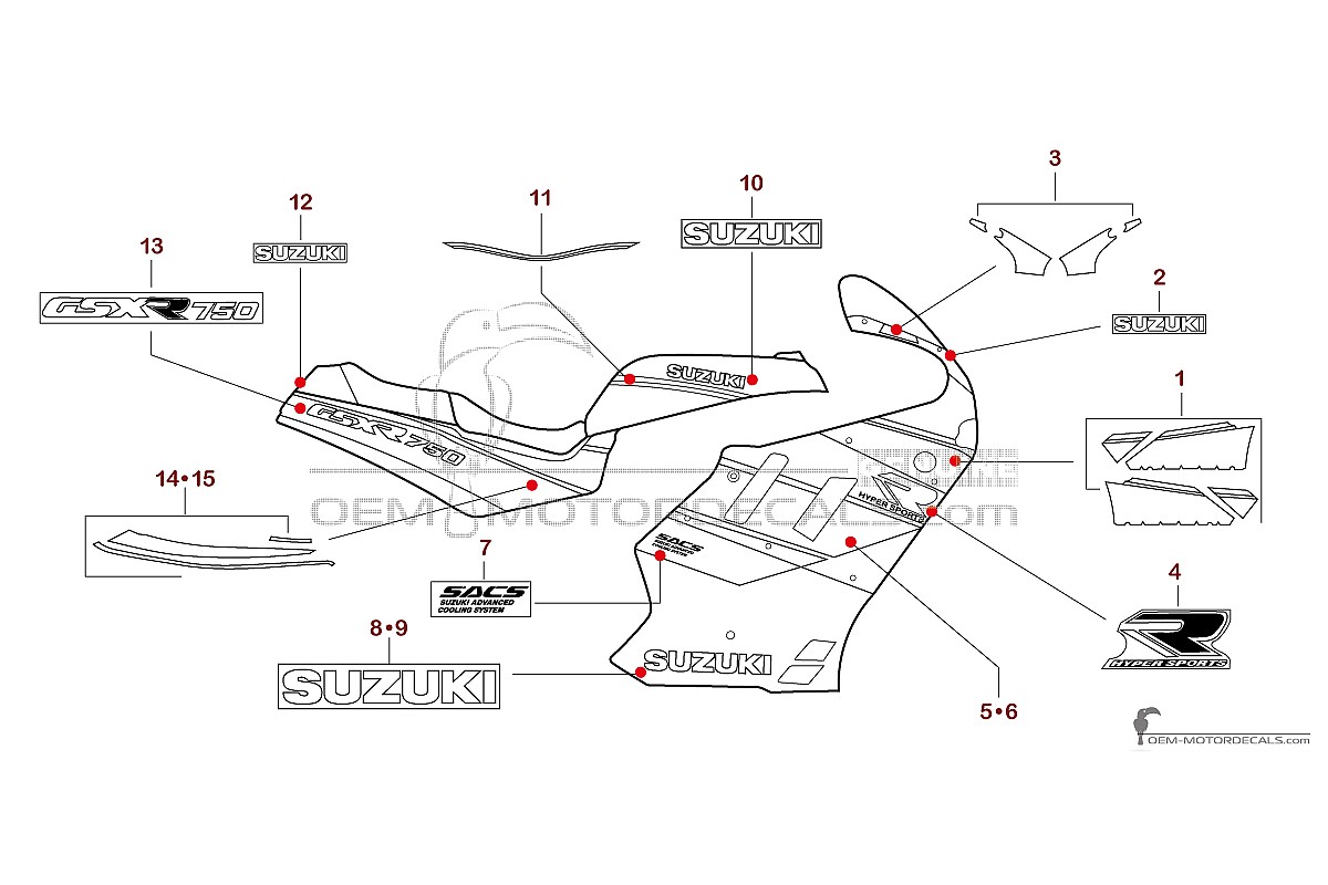 Naklejki do Suzuki GSXR750 1990 - Niebiesko Biały • Suzuki Naklejki OEM