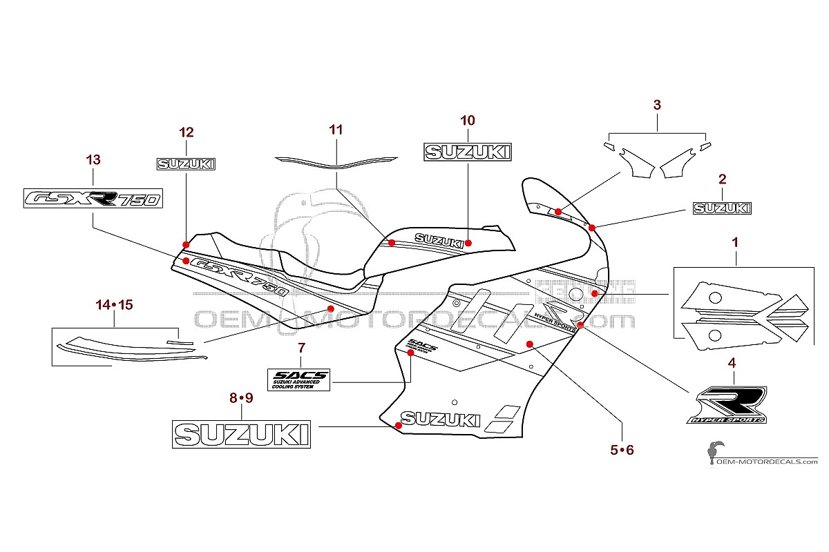 Adesivi per Suzuki GSXR750 1990 - Bianco • Suzuki Adesivi OEM