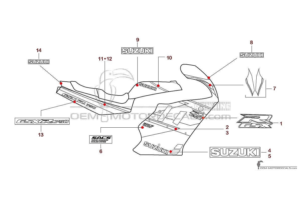 Adesivi per Suzuki GSXR750 1991 - Nero • Suzuki Adesivi OEM