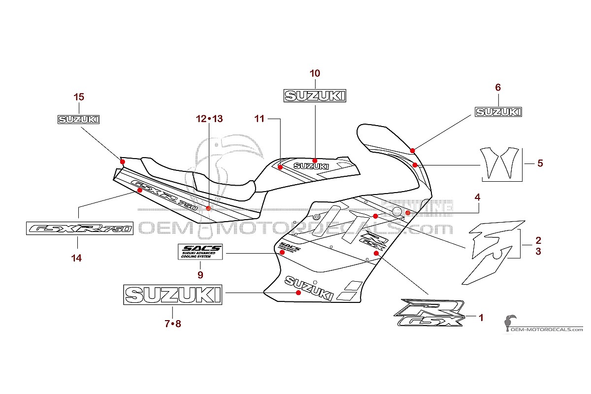 Pegatinas para Suzuki GSXR750 1991 - Blanco • Suzuki Pegatinas OEM