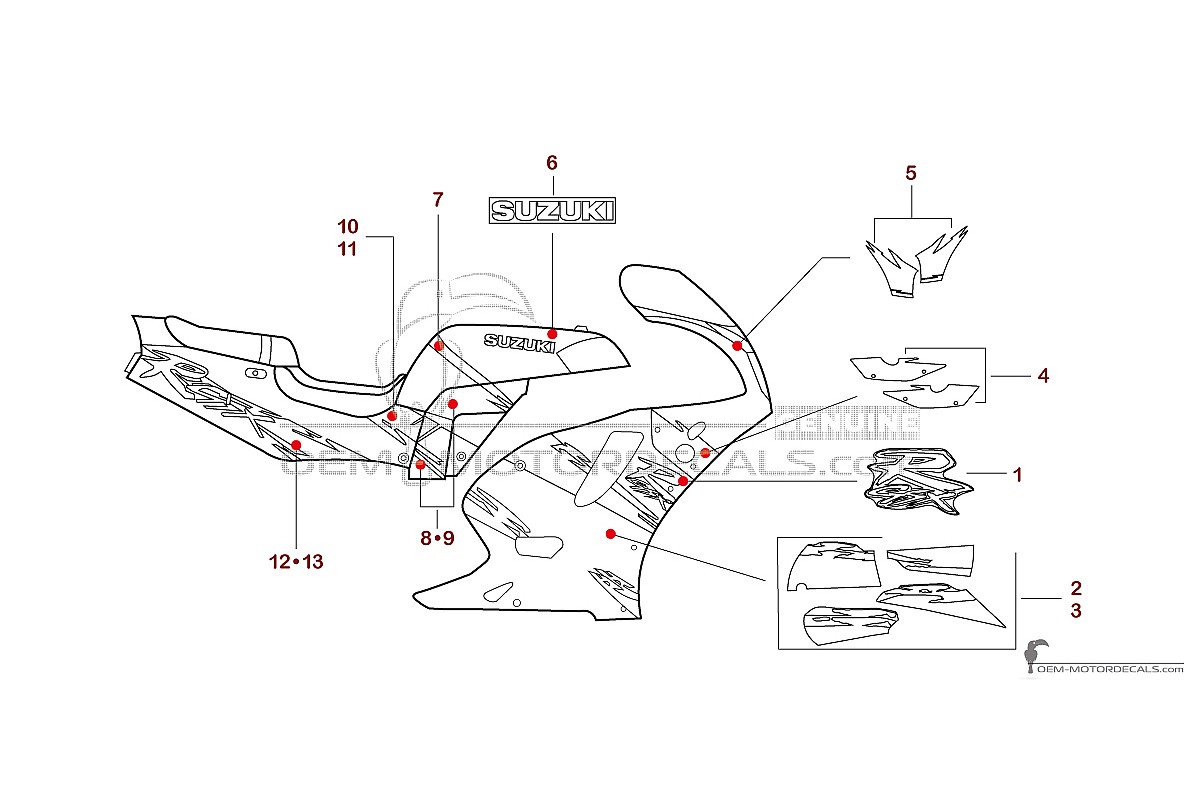 Pegatinas para Suzuki GSXR750 1993 - Rojo • Suzuki Pegatinas OEM