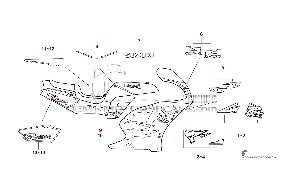 Adesivi per Suzuki GSXR750 1995 - Blu • Suzuki Adesivi OEM