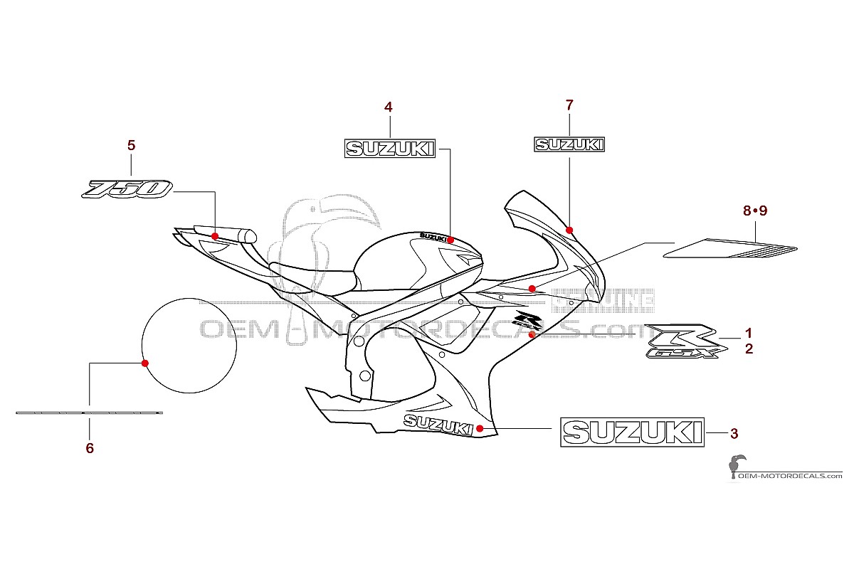 Stickers voor Suzuki GSXR750 2021 - Wit • Suzuki OEM Stickers