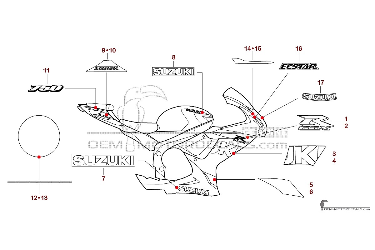 Pegatinas para Suzuki GSXR750 2023 - Azul • Suzuki Pegatinas OEM