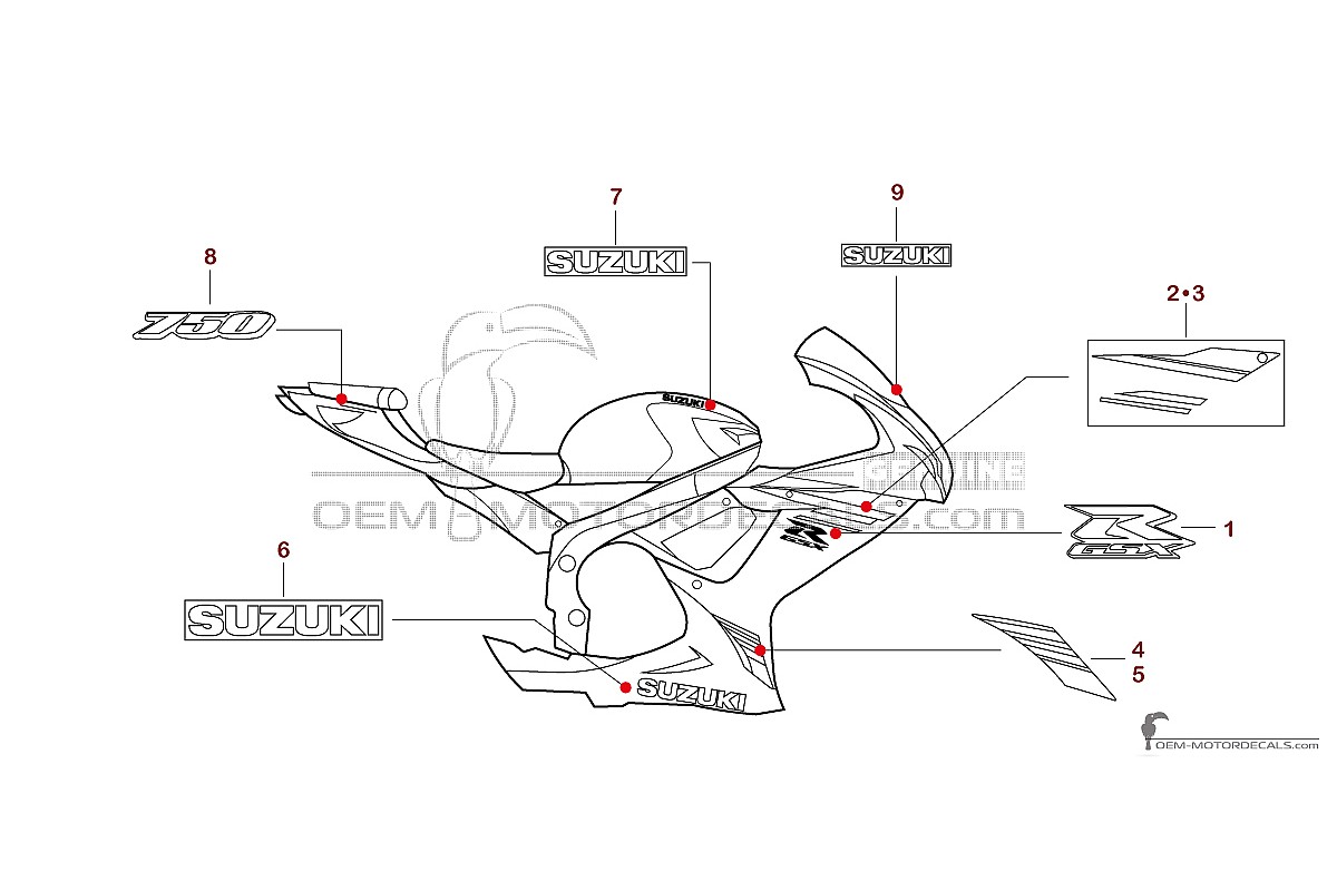 Pegatinas para Suzuki GSXR750 2023 - Blanco • Suzuki Pegatinas OEM