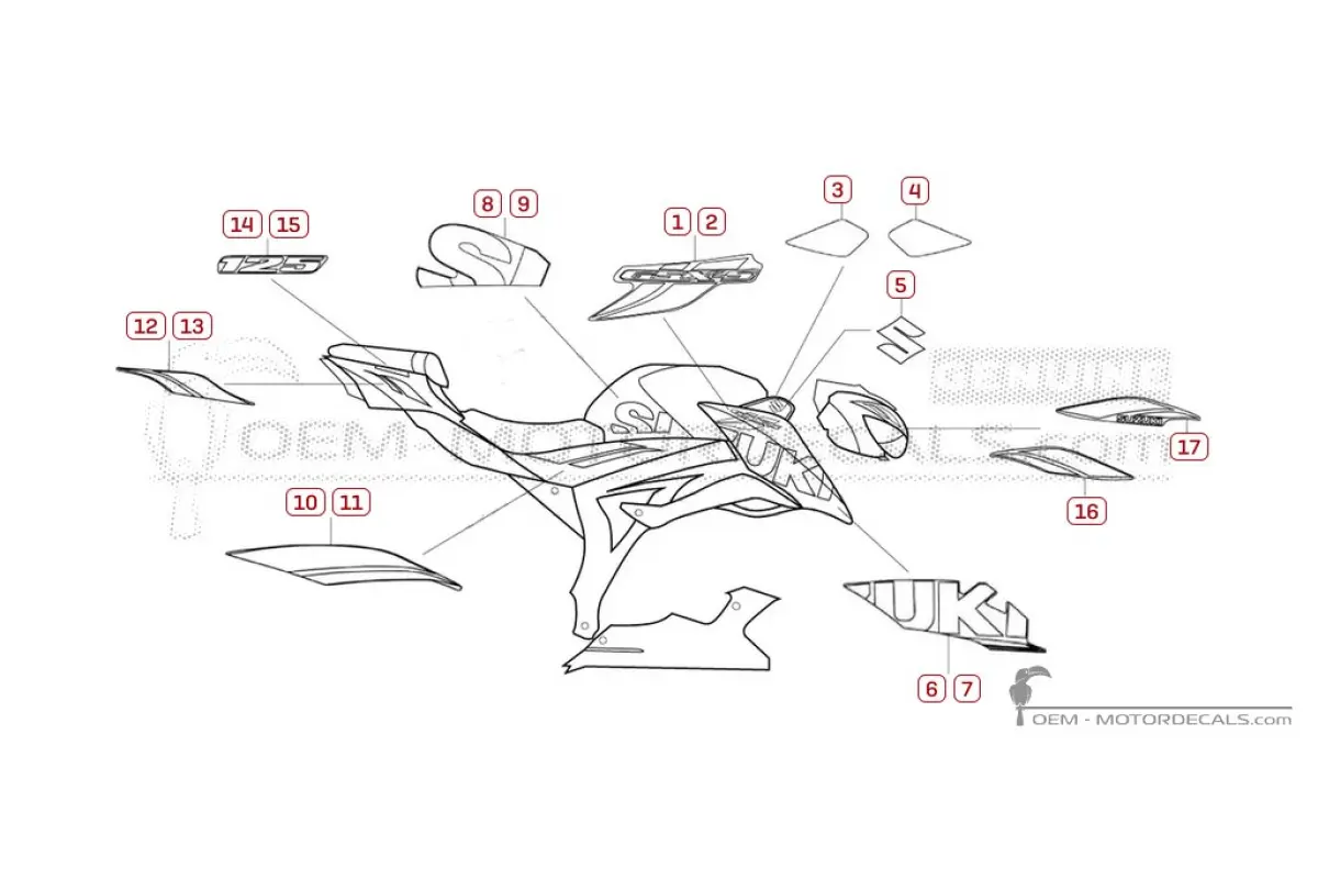 Autocollants pour Suzuki GSXS125 2019 - Blanc • Suzuki Autocollants OEM