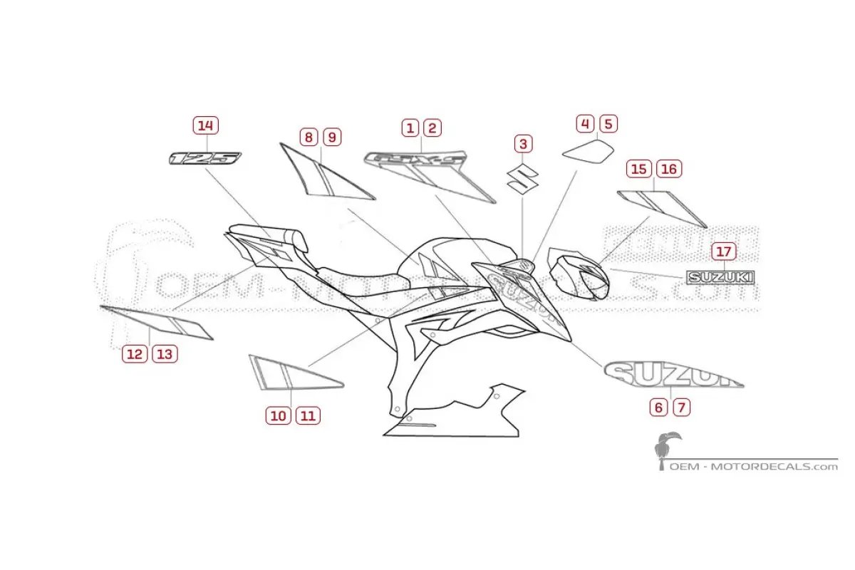 Autocollants pour Suzuki GSXS125 2020 - Blanc • Suzuki Autocollants OEM