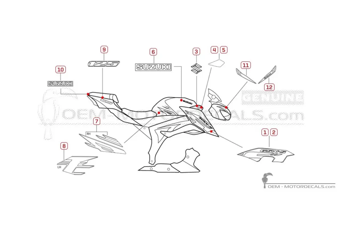 Pegatinas para Suzuki GSXS125 2025 - Rojo • Suzuki Pegatinas OEM