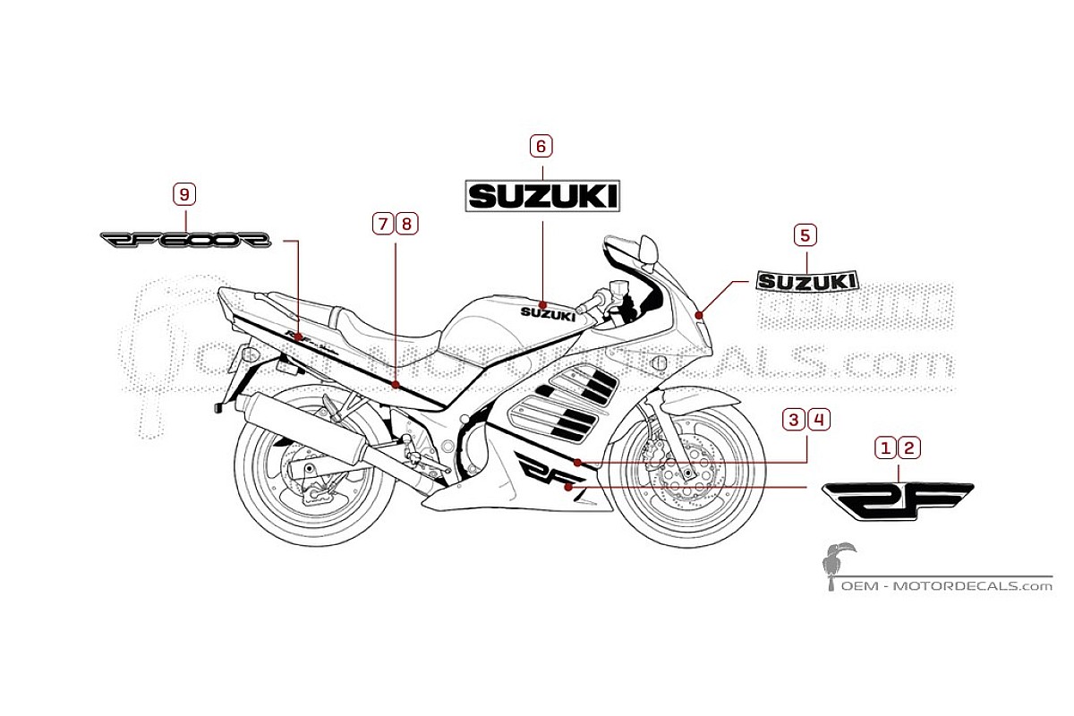 Autocollants pour Suzuki RF600R 1995 • Suzuki Autocollants OEM