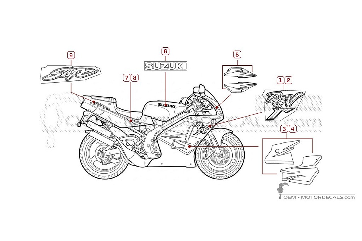 Autocollants pour Suzuki RGV250 1993 • Suzuki Autocollants OEM