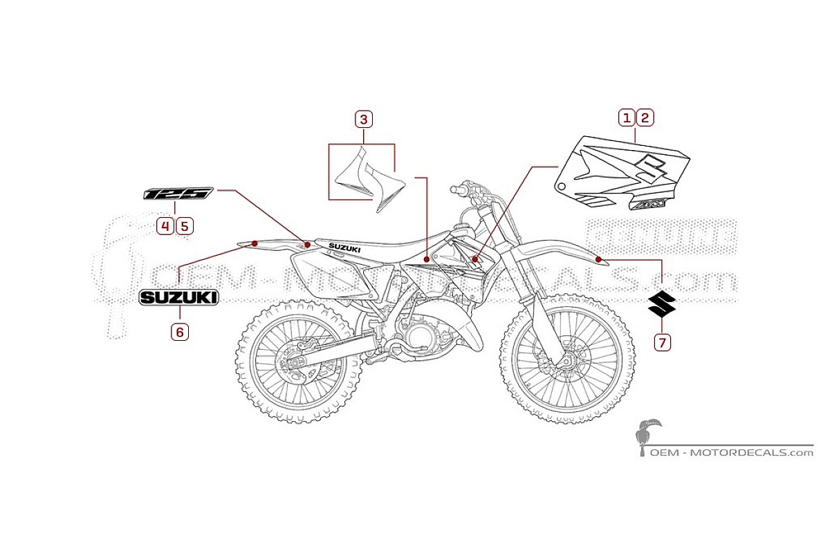 Stickers voor Suzuki RM125 2005 • Suzuki OEM Stickers