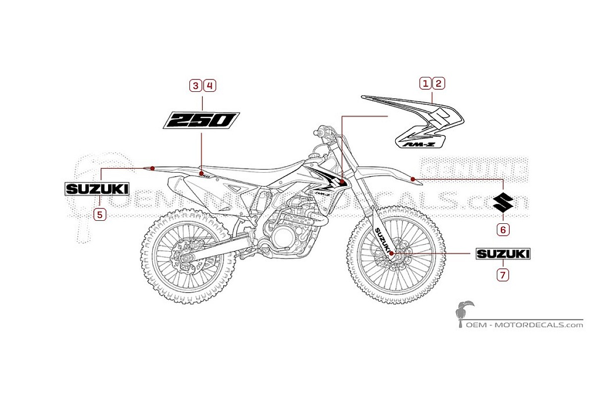Decals for Suzuki RM-Z250 2008 • Suzuki OEM Decals