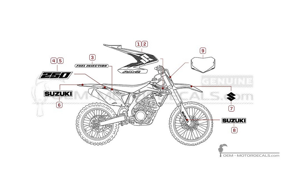 Stickers voor Suzuki RM-Z250 2010 • Suzuki OEM Stickers