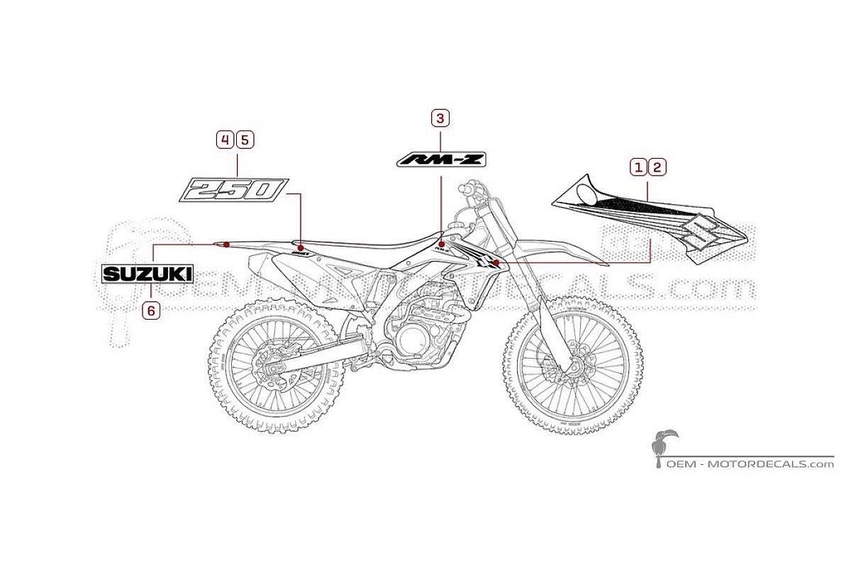 Stickers voor Suzuki RM-Z250 2012 • Suzuki OEM Stickers