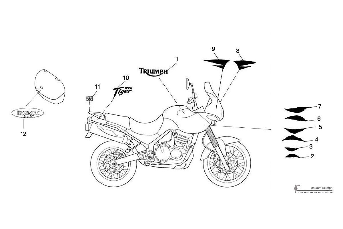 Decals for Triumph TIGER 955i 2004 - Silver • Triumph OEM Decals
