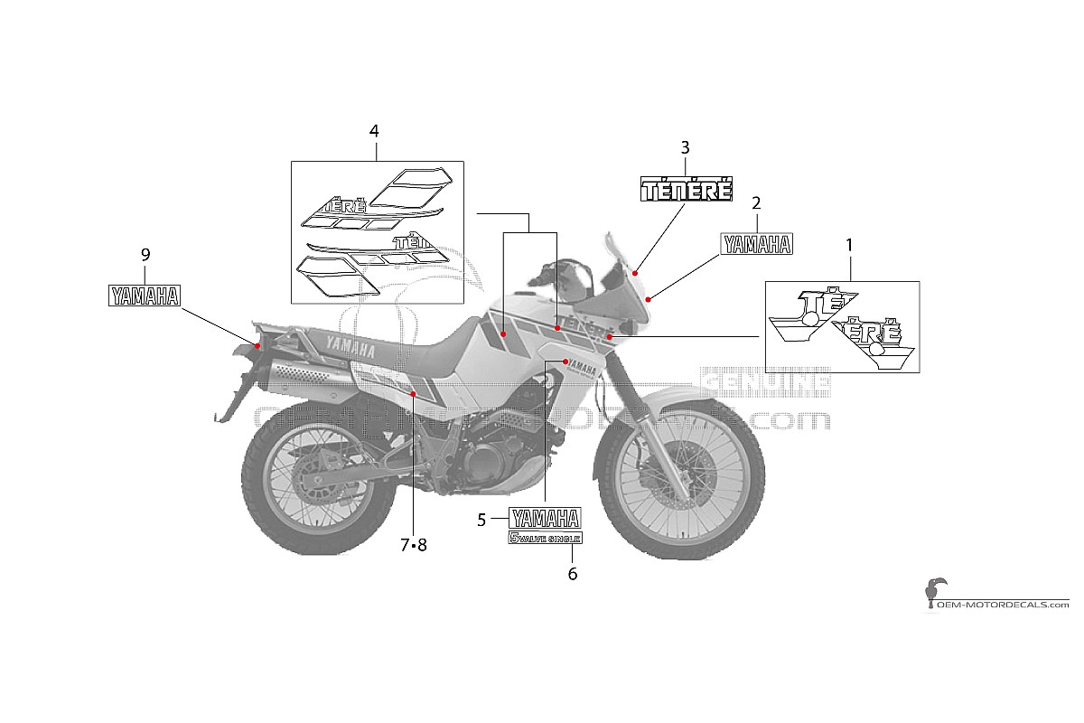 Stickers voor Yamaha XTZ660 TENERE 1992 - Wit • Yamaha OEM Stickers