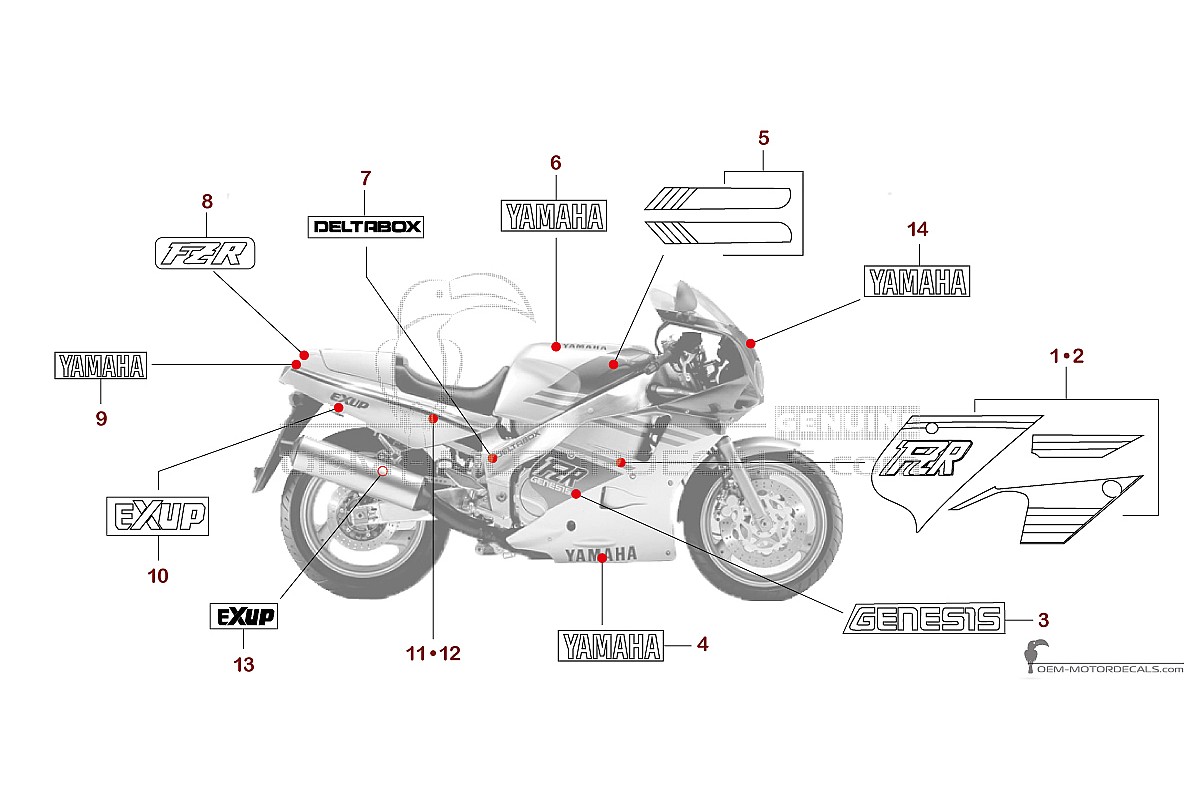 Adesivi per Yamaha FZR1000 1989 - Argento • Yamaha Adesivi OEM