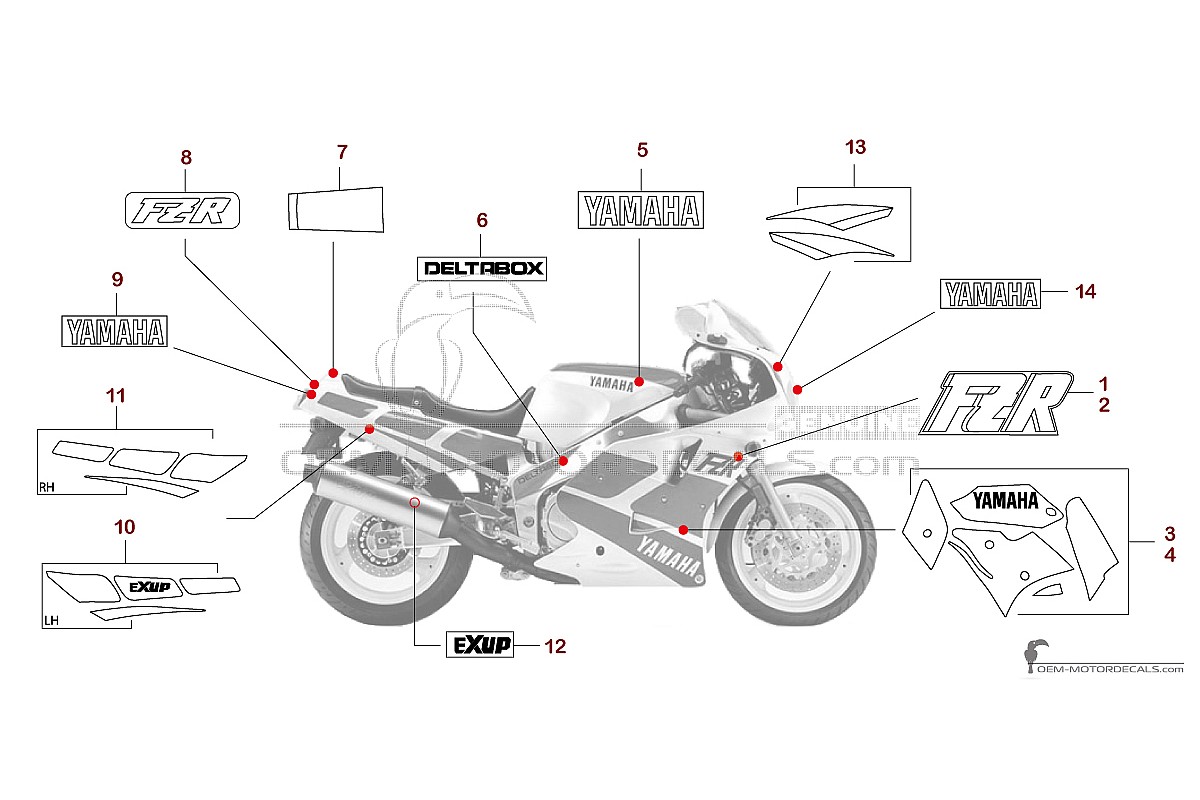 Decals for Yamaha FZR1000 1989 - White • Yamaha OEM Decals