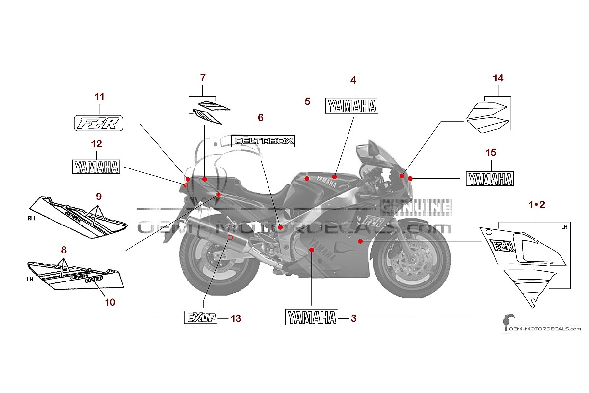 Pegatinas para Yamaha FZR1000 1990 - Negro • Yamaha Pegatinas OEM