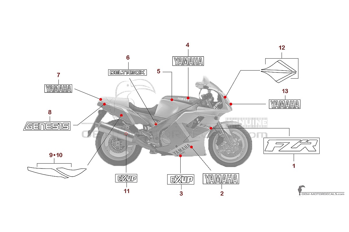 Aufkleber für Yamaha FZR1000 1991 - Weiss • Yamaha OEM-Aufkleber