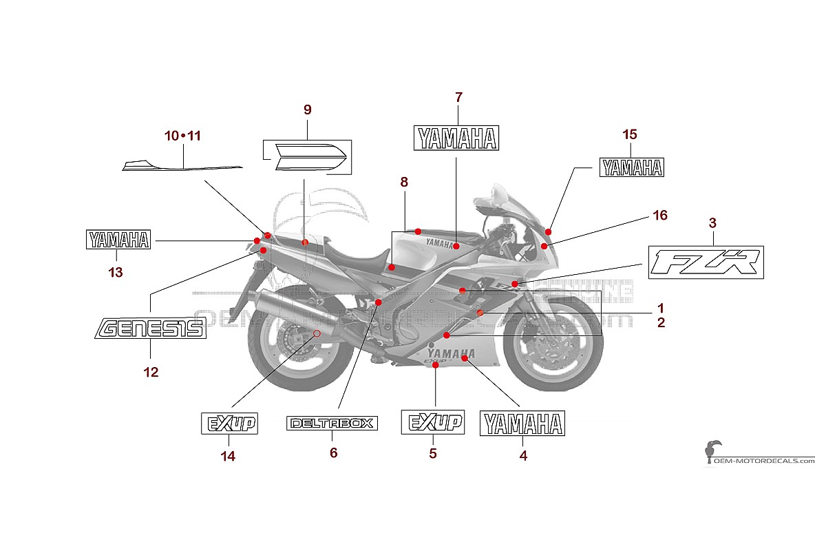 Naklejki do Yamaha FZR1000 1991 - Biały • Yamaha Naklejki OEM