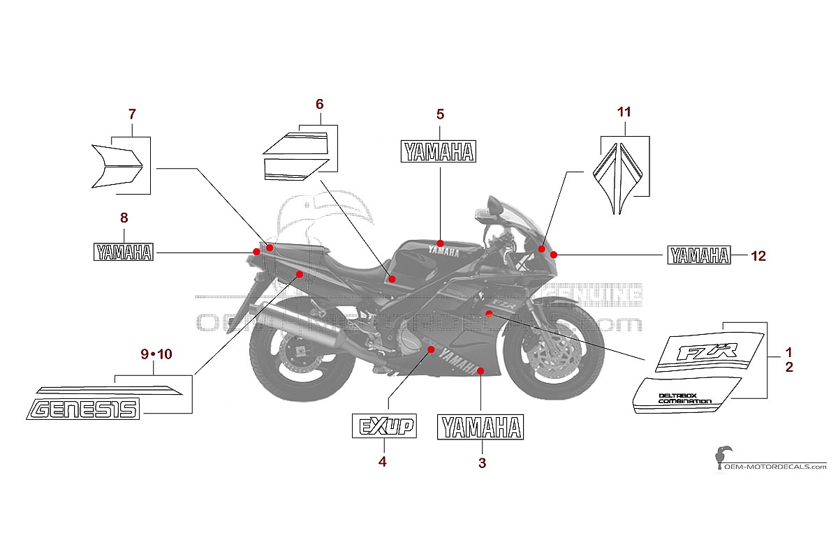 Naklejki do Yamaha FZR1000 1992 - Czarny • Yamaha Naklejki OEM