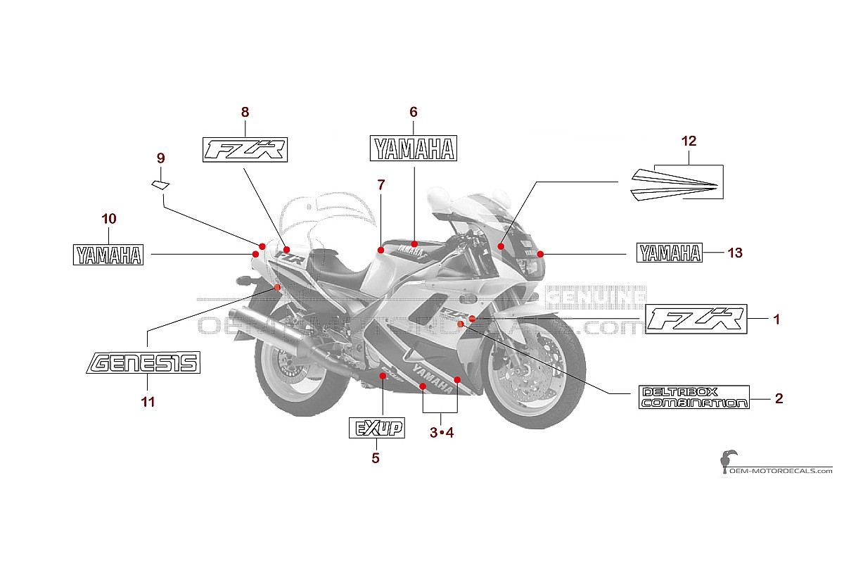 Aufkleber für Yamaha FZR1000 1992 - Weiss • Yamaha OEM-Aufkleber