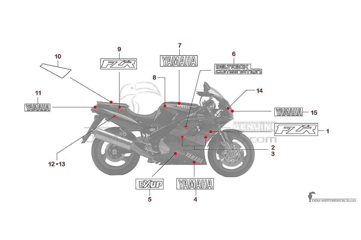 Autocollants pour Yamaha FZR1000 1993 - Noir • Yamaha Autocollants OEM
