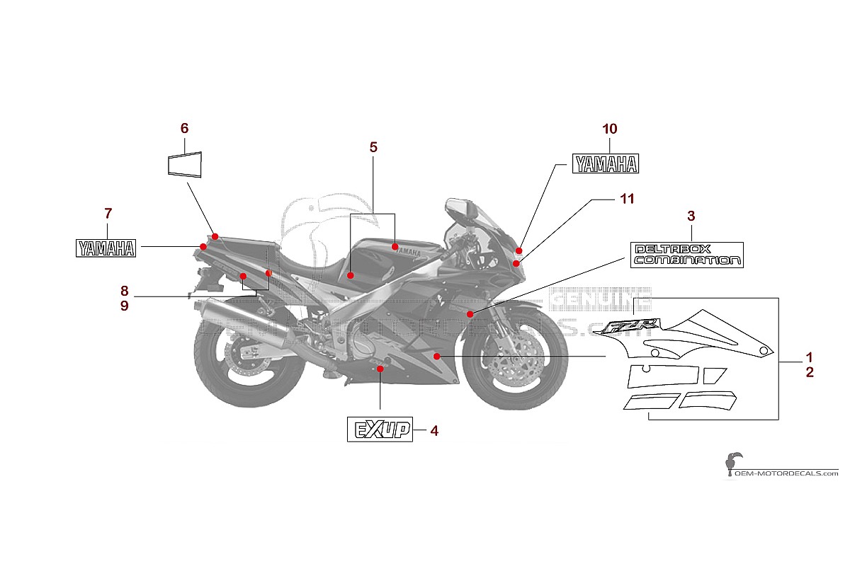 Pegatinas para Yamaha FZR1000 1994 - Negro • Yamaha Pegatinas OEM