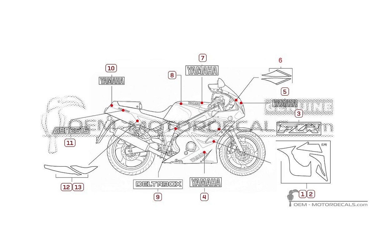 Aufkleber für Yamaha FZR600 1991 • Yamaha OEM-Aufkleber