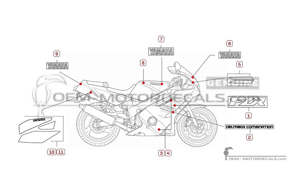 Decals for Yamaha FZR600 1992 • Yamaha OEM Decals