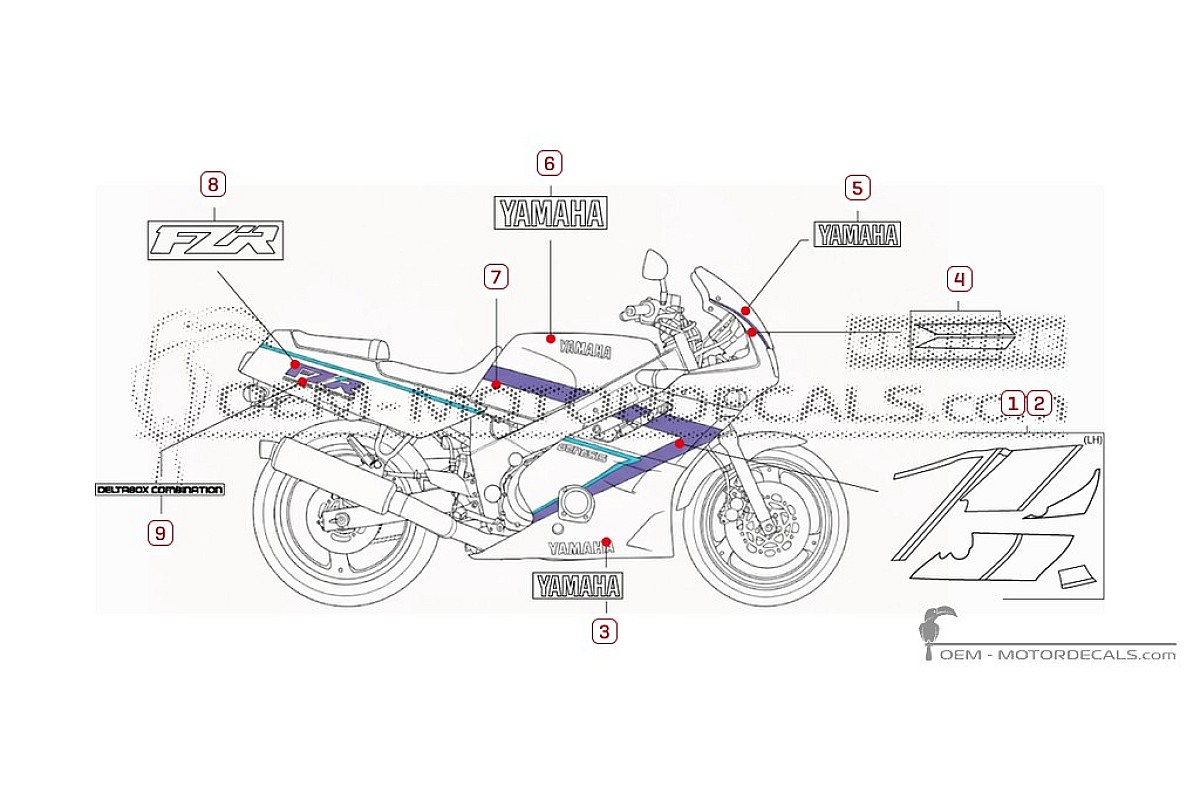 Aufkleber für Yamaha FZR600 1992 • Yamaha OEM-Aufkleber