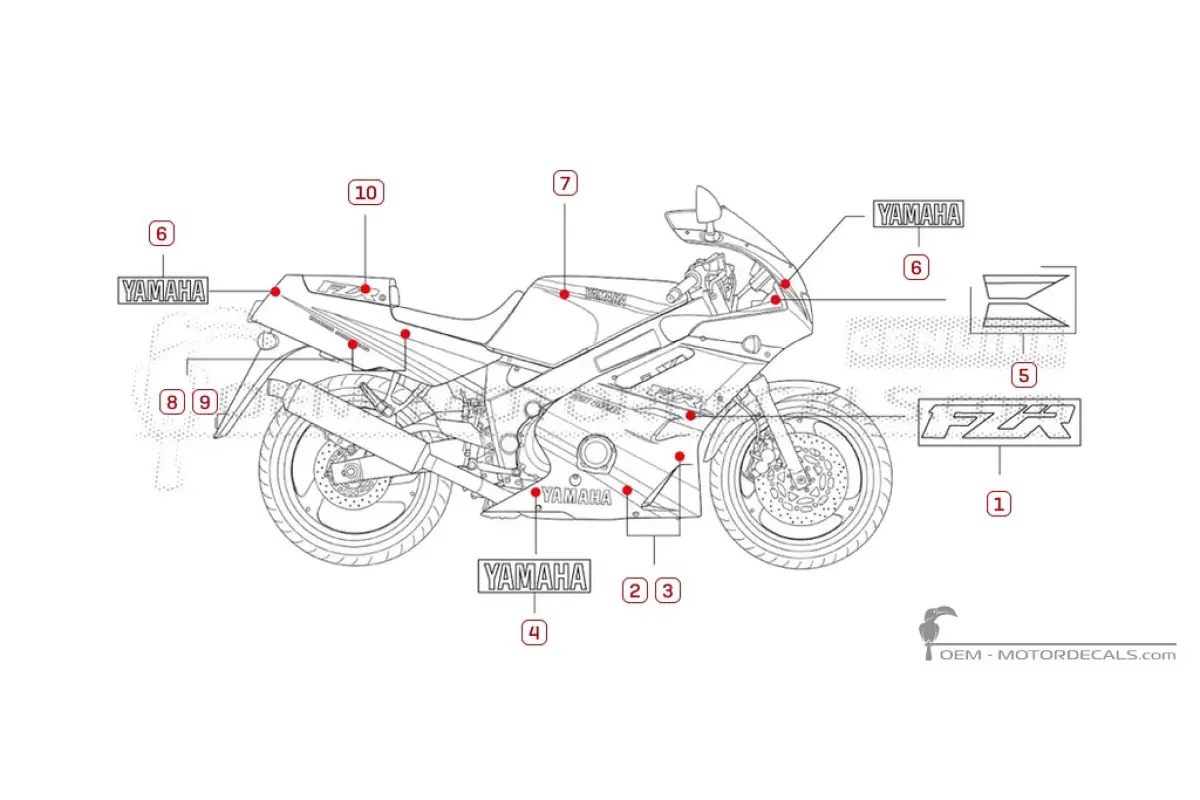Decals for Yamaha FZR600 1993 • Yamaha OEM Decals