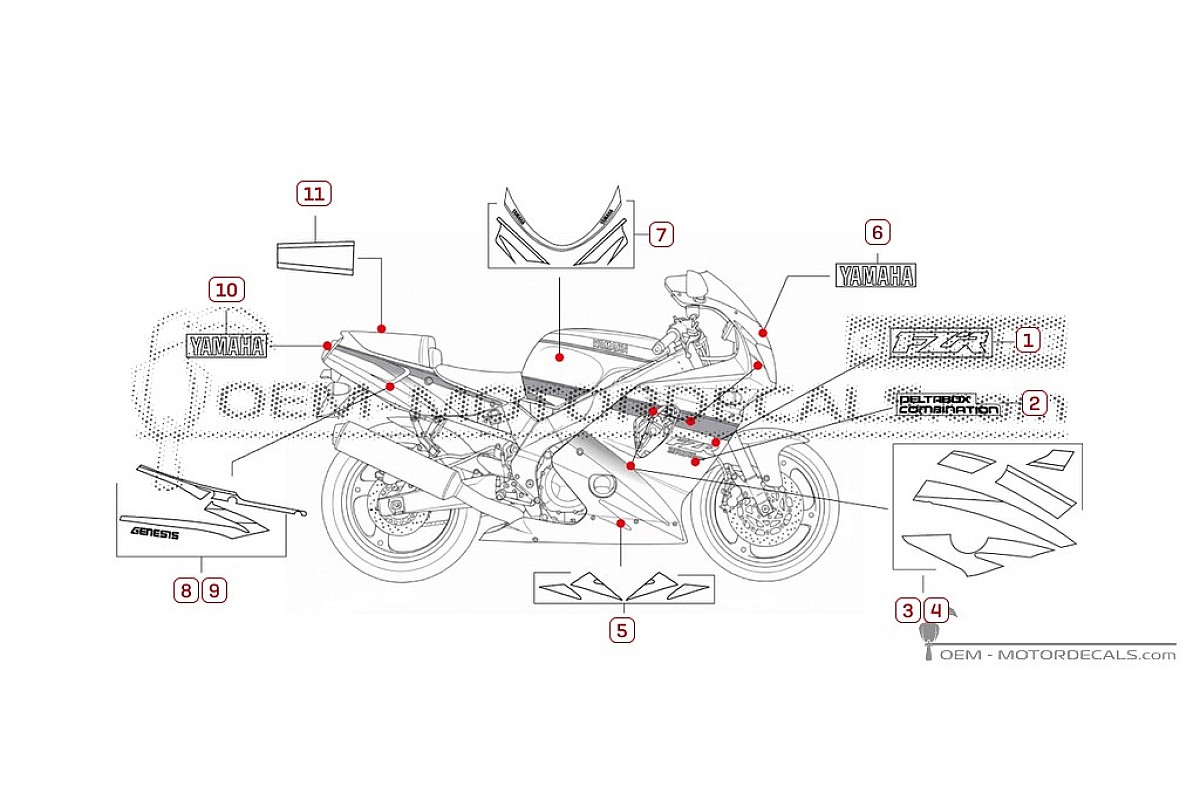 Adesivi per Yamaha FZR600 1994 • Yamaha Adesivi OEM