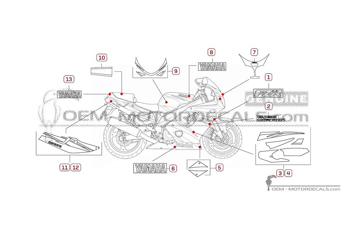 Pegatinas para Yamaha FZR600 1994 • Yamaha Pegatinas OEM