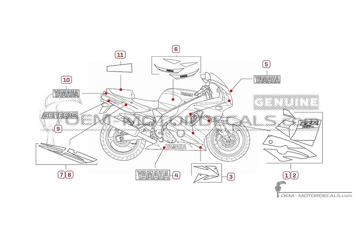 Decals for Yamaha FZR600 1995 • Yamaha OEM Decals