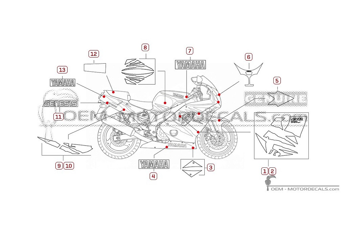 Adesivi per Yamaha FZR600 1995 • Yamaha Adesivi OEM
