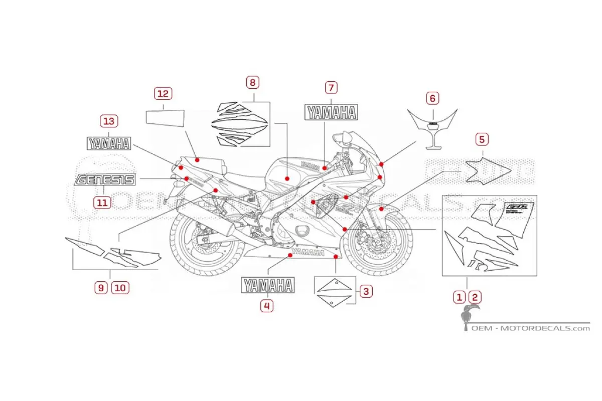 Aufkleber für Yamaha FZR600 1995 • Yamaha OEM-Aufkleber