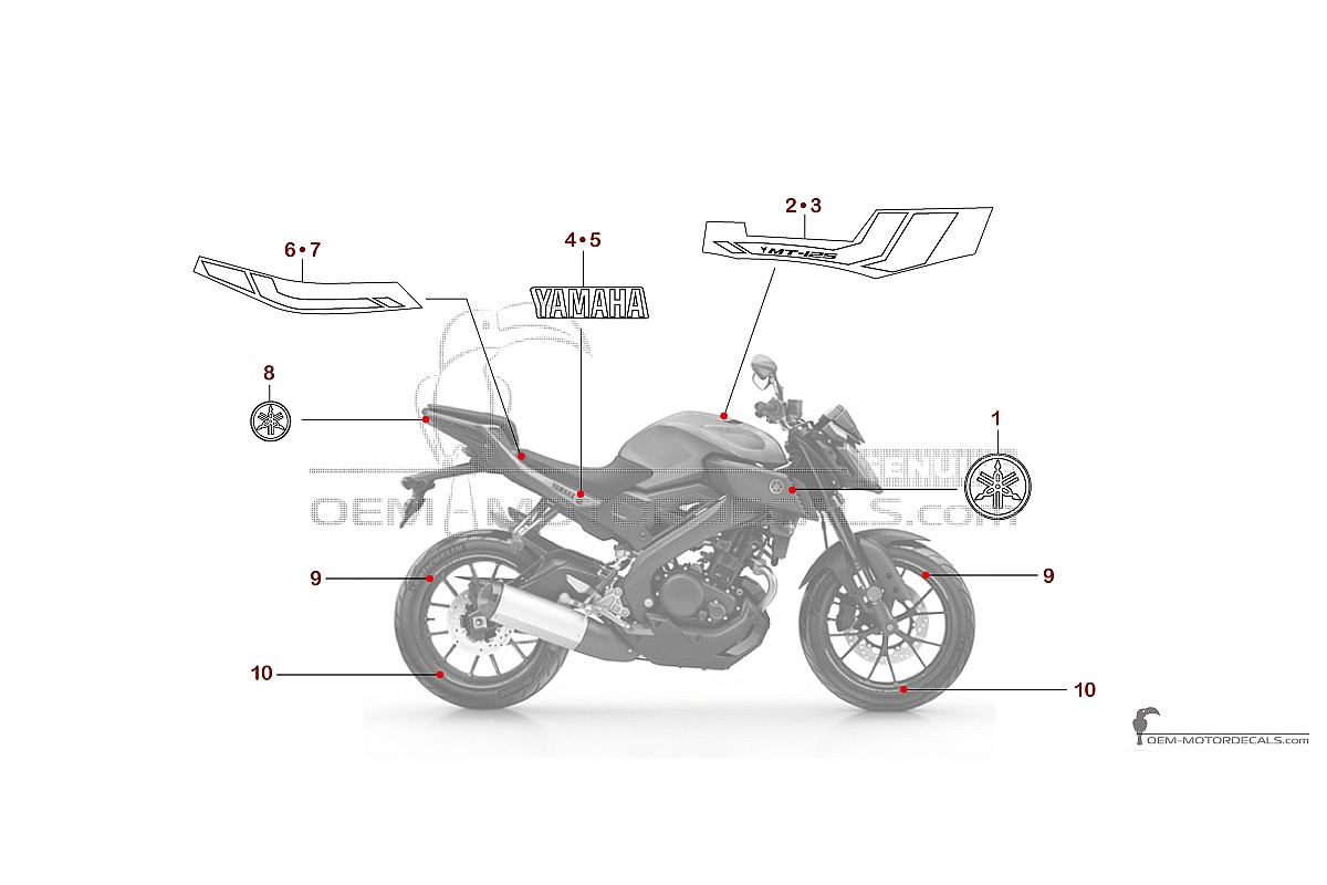 Stickers voor Yamaha MT-125 2017 - Grijs • Yamaha OEM Stickers