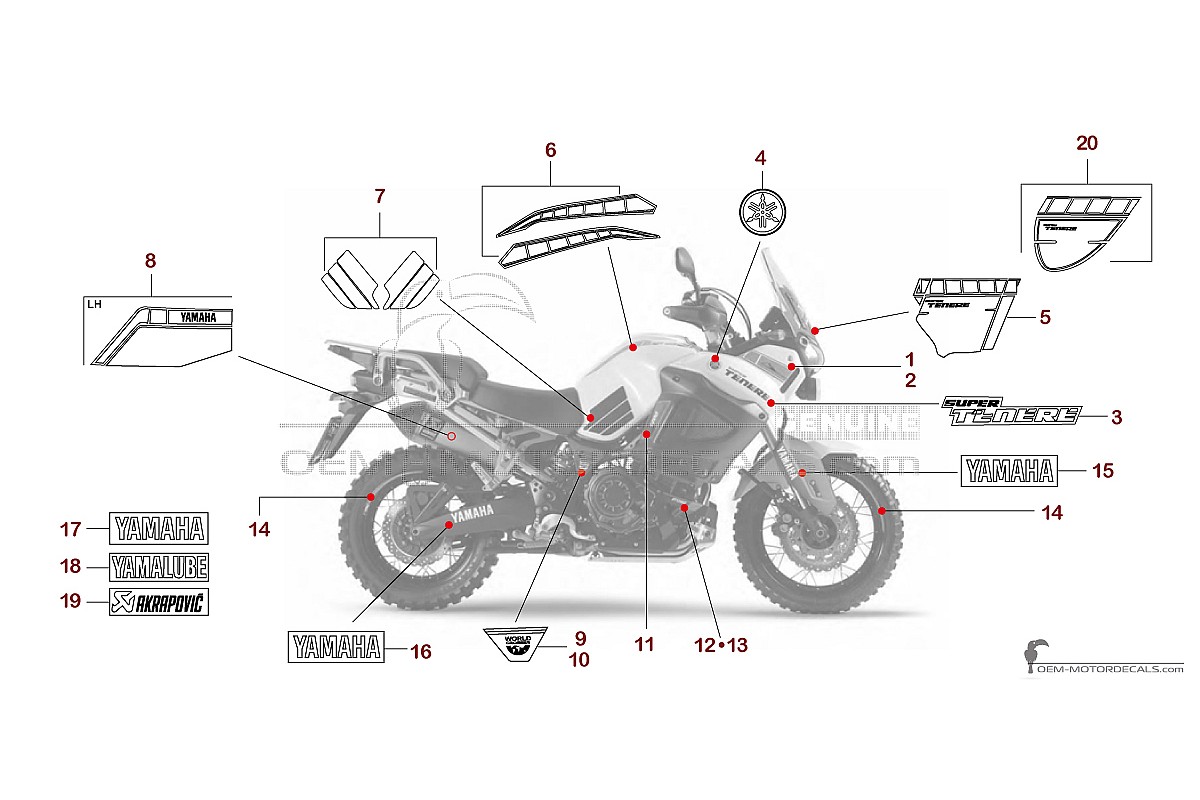 Naklejki do Yamaha XT1200Z SUPER TENERE World Crosser 2018 - Biały • Yamaha Naklejki OEM