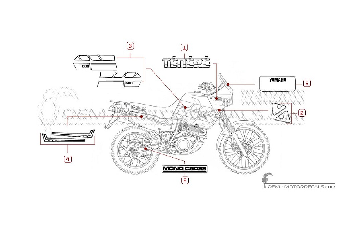 Stickers voor Yamaha XT600Z TENERE 1988 • Yamaha OEM Stickers