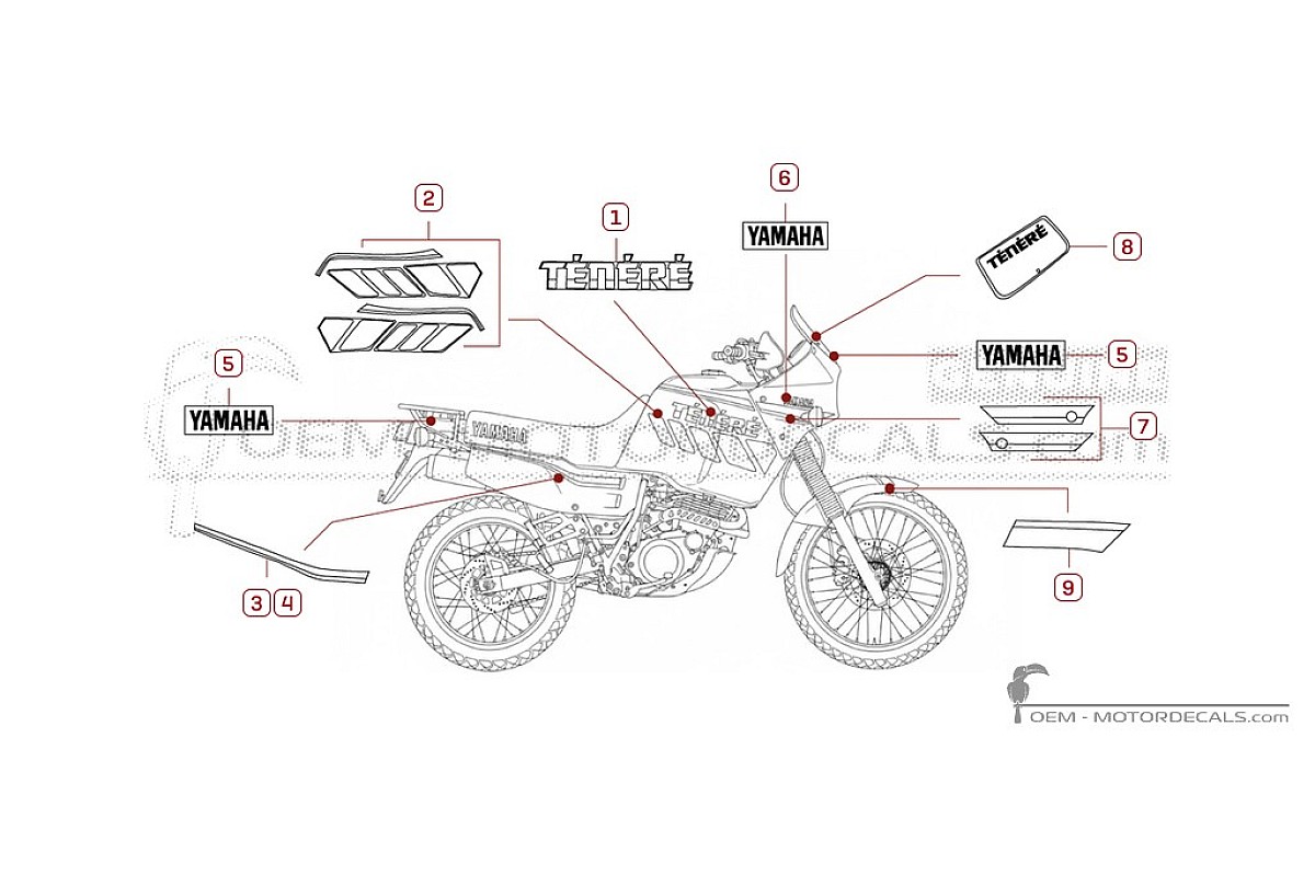 Stickers voor Yamaha XT600Z TENERE 1990 • Yamaha OEM Stickers