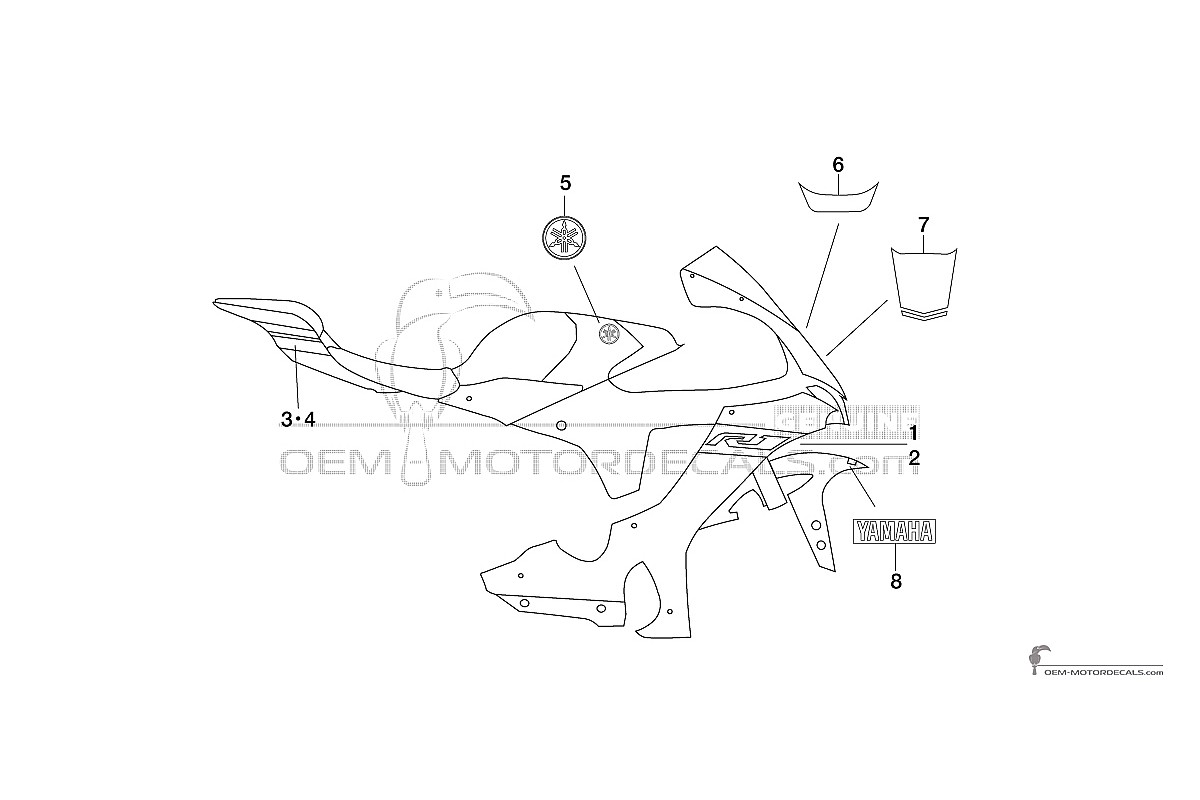 Autocollants pour Yamaha YZF R1 2020 - Noir • Yamaha Autocollants OEM