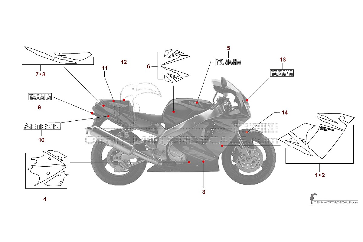 Aufkleber für Yamaha YZF750R 1994 - Dunkelgrau • Yamaha OEM-Aufkleber