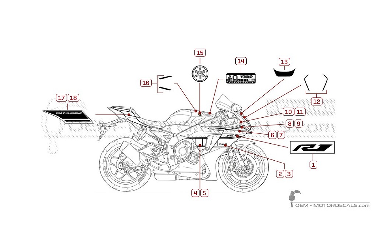 Adesivi per Yamaha YZF-R1 World GP 60th Anniversary 2022 • Yamaha Adesivi OEM