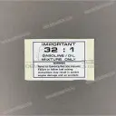 Fuel tank gasoline/oil warning label, left side