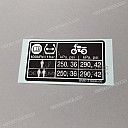 Swingarm tire information label, left side